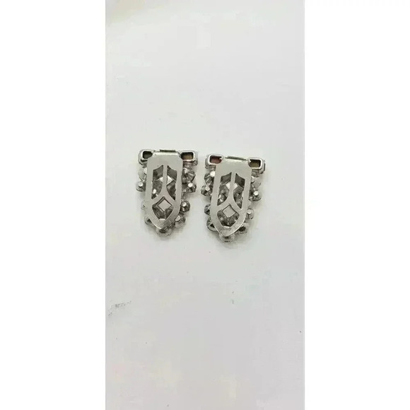 Vintage DUETTE Style Brooch Shoe Fur Collar Clips 1940 Clear Rhinestone - Picture 2 of 10
